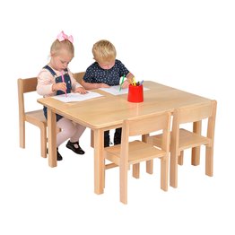 Solid Beech Rec Table & 1 Pack of 4-21cm Beech Stacking Chairs