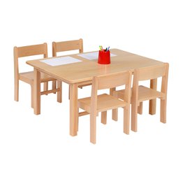 Solid Beech Rec Table & 1 Pack of 4-31cm Beech Stacking Chairs