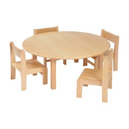 Solid Beech Circular Table & 1 pack of 4–21cm Beech Stacking Chairs