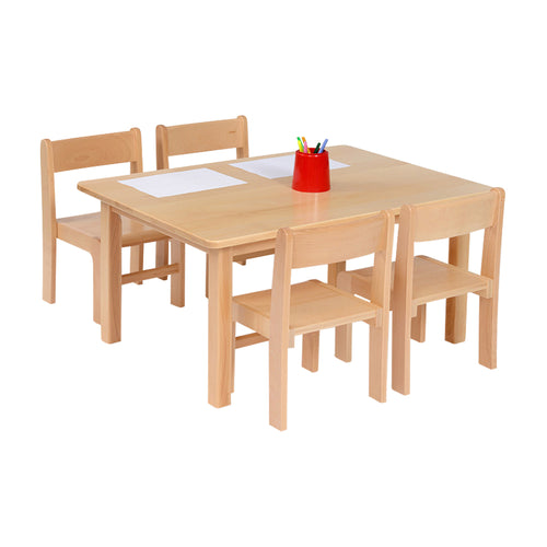 Solid Beech Rec Table & 1 Pack of 4-26cm Beech Stacking Chairs