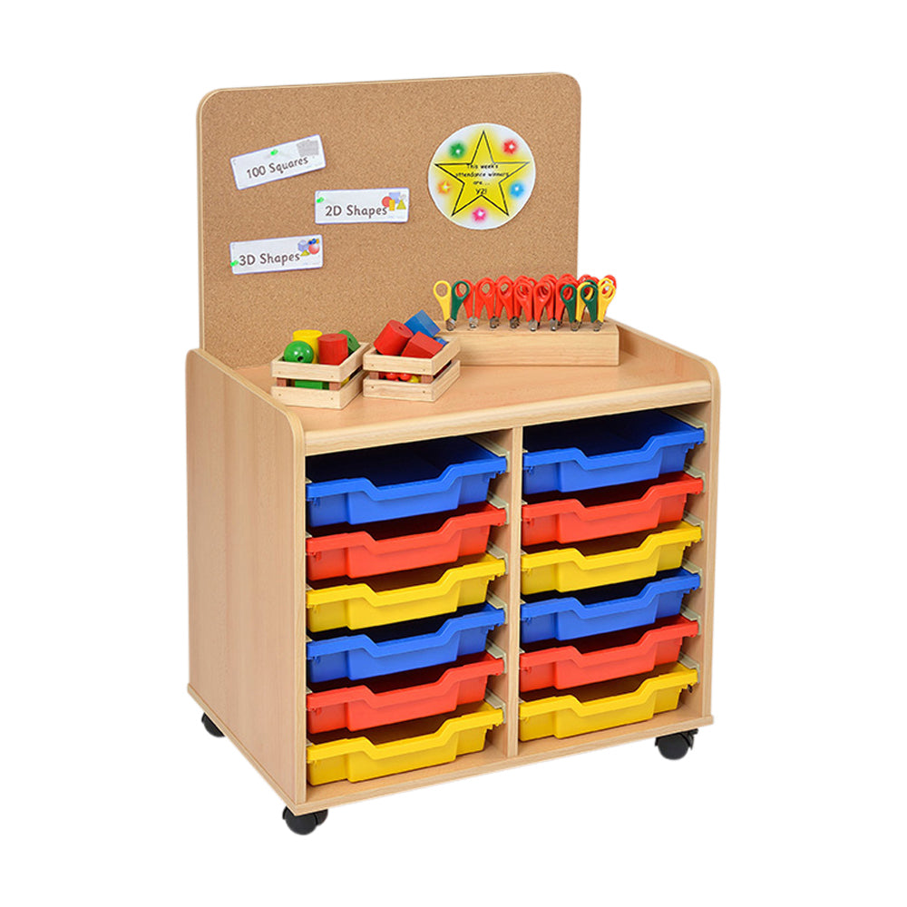 12 Shallow Tray Storage Unit with Cork Panel