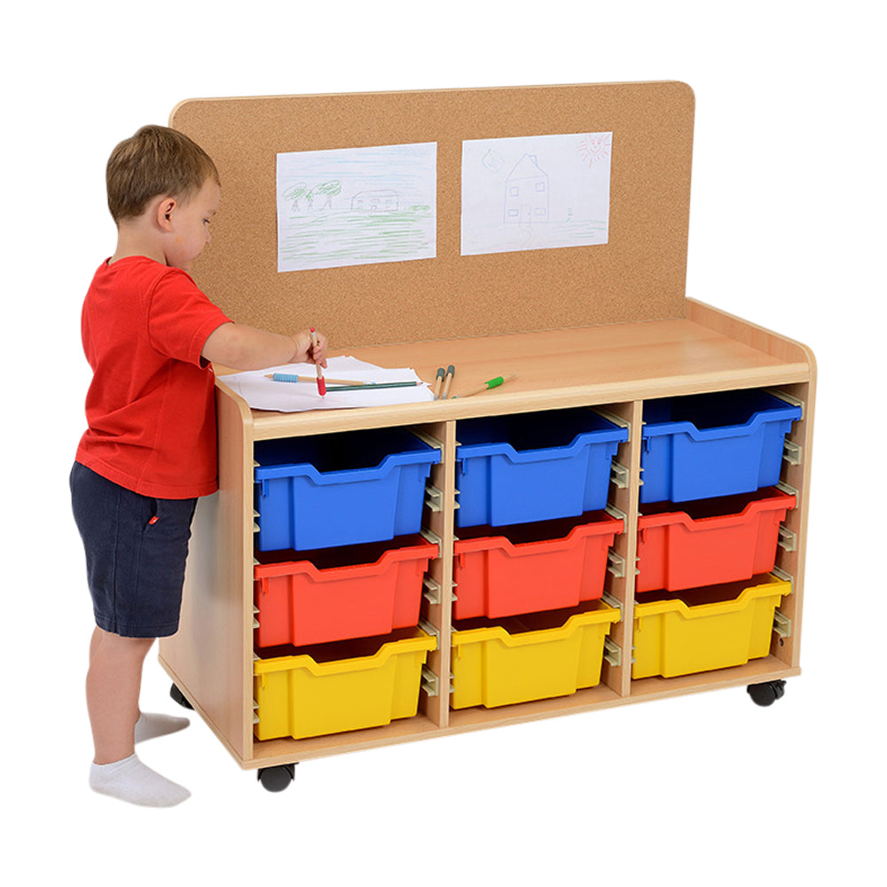 9 Deep Tray Storage Unit with Cork Panel