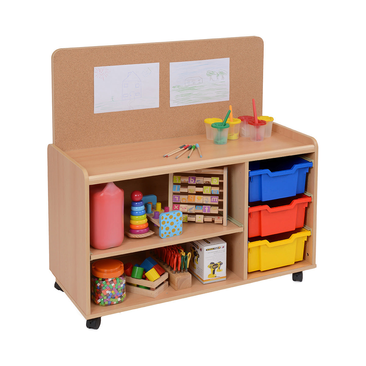 3 Deep Tray/Shelf Storage Unit with Cork Panel