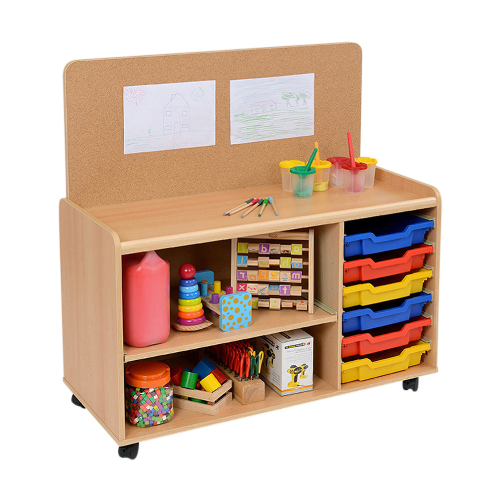6 Shallow Tray/Shelf Storage Unit with Cork Panel