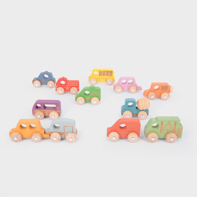 RAINBOW WOODEN VEHICLES SET