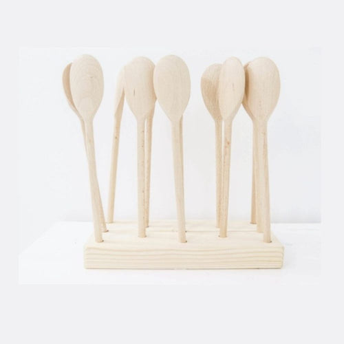 Wooden Block with 13 Wooden Spoons