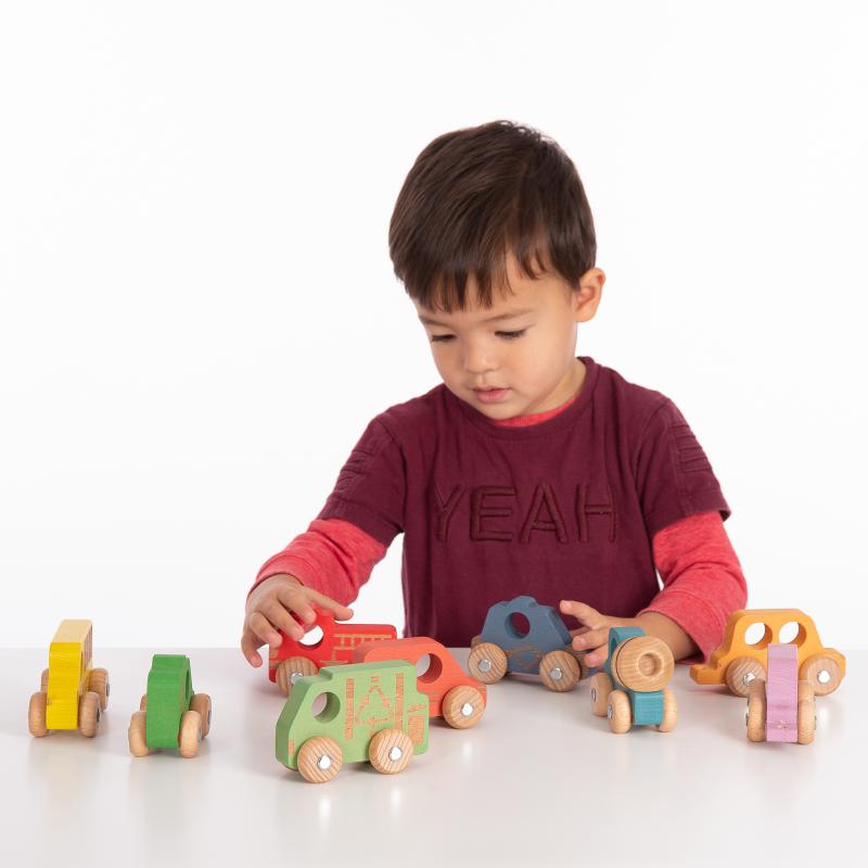 RAINBOW WOODEN VEHICLES SET